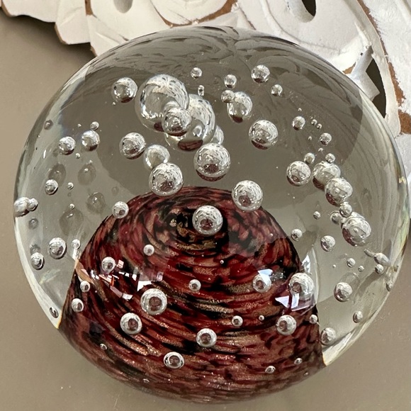 Art Glass Paperweight, Golden Aventurine Glass Orb, Bubbles, 3"x 3.5", Lovely! - Picture 3 of 11